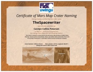 TheSpacewriter's crater on the Uwingu Mars map.
