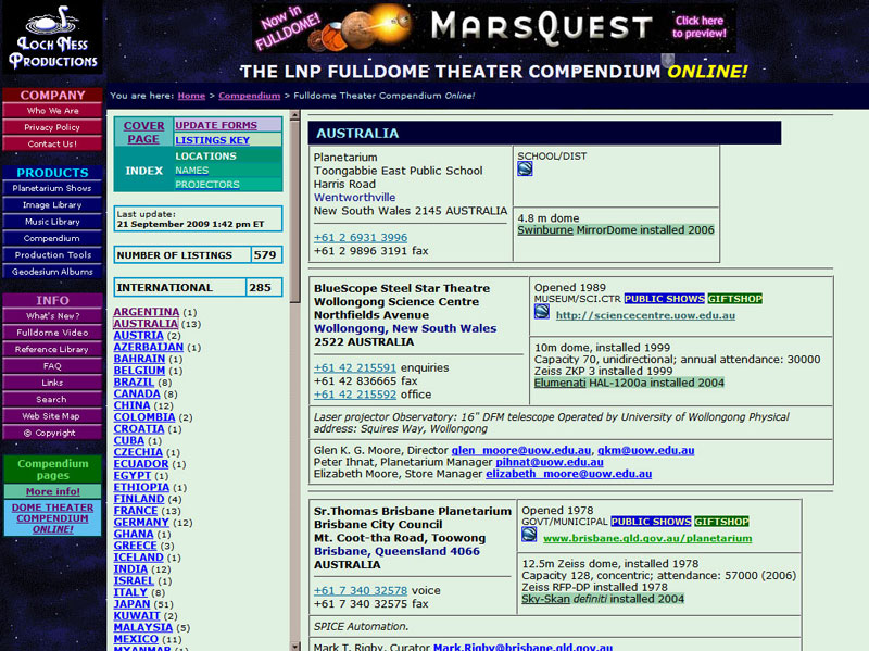 LNP Fulldome Theater Compendium page