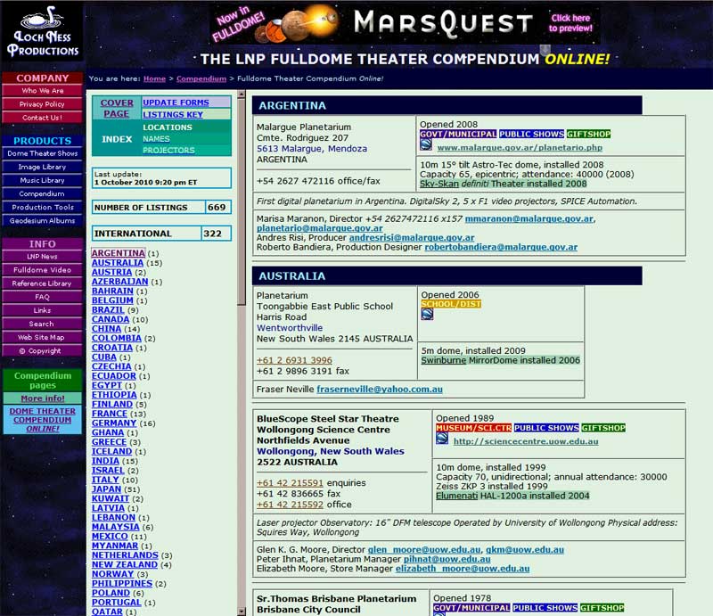 LNP Fulldome Theater Compendium page