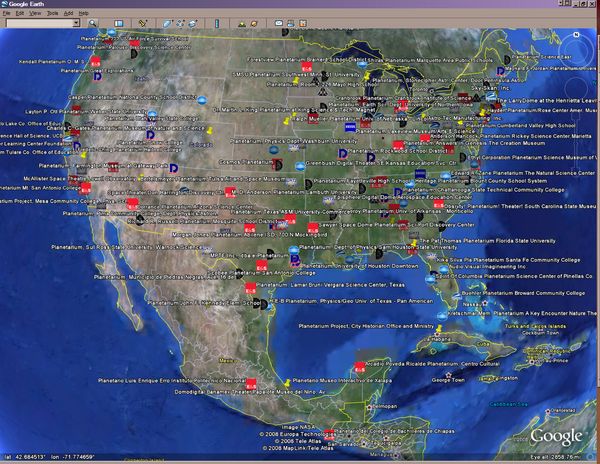 Fulldome theaters in Google Earth