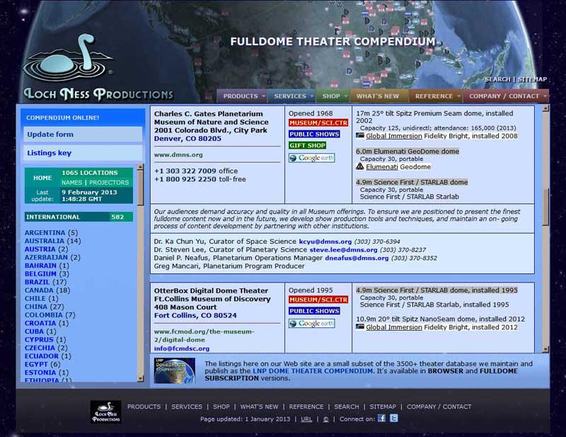 LNP Fulldome Theater Compendium page