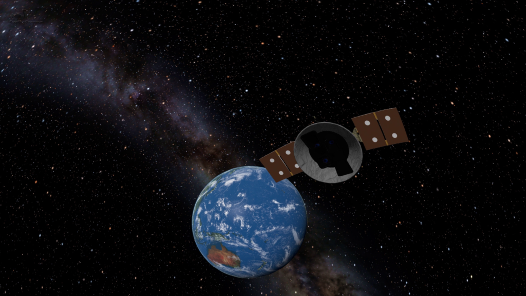 An orbital view of the TESS satellite searching for exoplanets. 